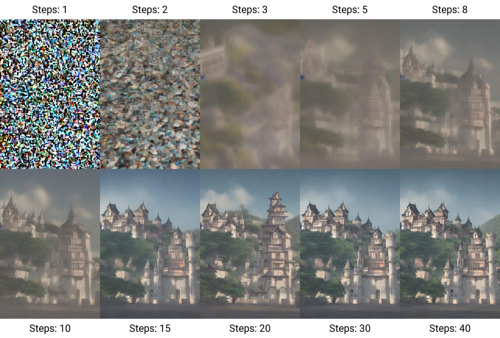 OUT OF THE MATHEMATICAL DARK: A DIFFUSION MODEL RESOLVES AN IMAGE FROM PURE NOISE, STEPS 1–40. (BENLISQUARE, CC BY-SA 4.0)